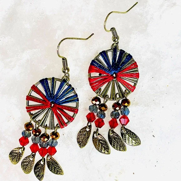 FERRIS WHEEL Southwestern pinwheel DANGLE earring gold feather leaf dangling - Picture 4 of 12